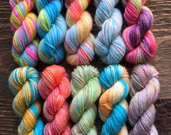 Hand Dyed Sock Yarn Mini Skein Set #147 -- 10 Mini Skeins/25 Yards Each