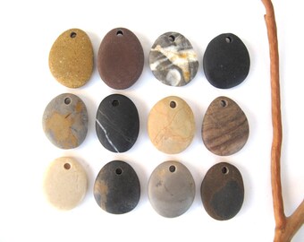Rock Beads Mediterranean Beach Stone Beads River Stone Diy Jewellery Drilled Natural Stone Pebble Pendants EARTHY MIX 25-27 mm