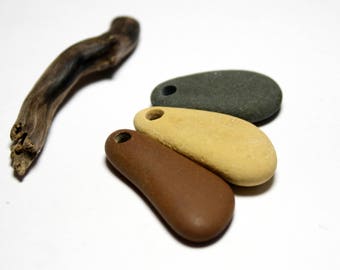 Drilled Beach Stone Pendants - Large Smooth River Rock Pebbles Jewelry - Stones with Holes - Up North Eco Jewellery Artisan Supplies - Sleek