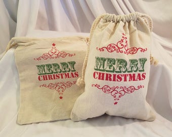 Merry Christmas Linen Drawstring Sack. Linen Holiday Bag, Christmas Linen Sack, Holiday Decor, Farmhouse Holiday Sack