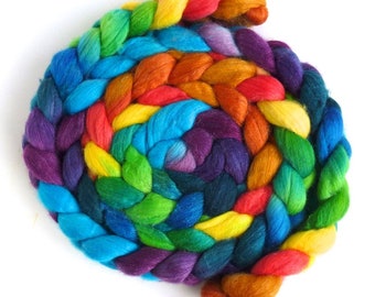 Merino/ Silk Roving (Top) - Handpainted Spinning or Felting Fiber, Color Hubbub