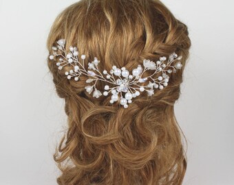 Floral Bridal Hairpiece, Crystal Pearl Wedding Hairpiece, Rhinestone Wedding Headpiece, Floral Bridal Headpiece