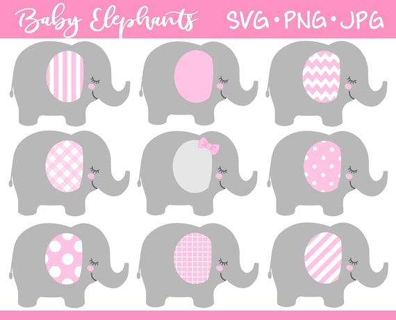 Baby Elephant SVG pink gray elephant clipart baby shower