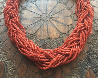 Genuine coral multi strand necklace, vintage necklace