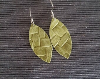 Small Lime Green Woven Earrings