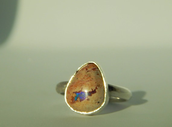 Mexican Fire Opal Stackable Ring, Sterling Silver, Opal, Size 9