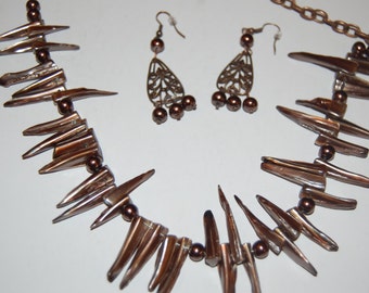 Brown Necklace and vintaj earrings