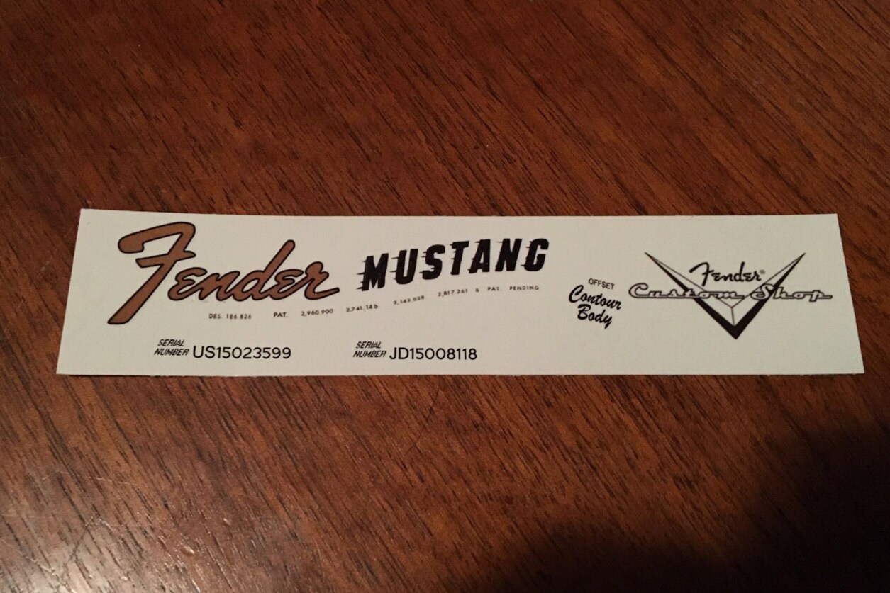 Repro Fender Mustang Decal 1964 vintage with serial numbers