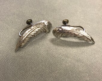 Vintage Sterling Silver Clip-on Feather Earrings