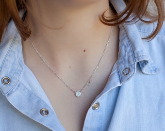Sterling Silver 6mm CZ Round Necklace, Disc necklace, CZ circle pendant necklace, Free shipping