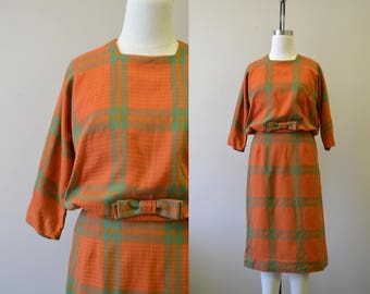 1950s Autumn Plaid Wool Dress