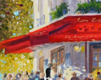 PARISIAN CAFE Art Print of Original Oil Painting, French street scene