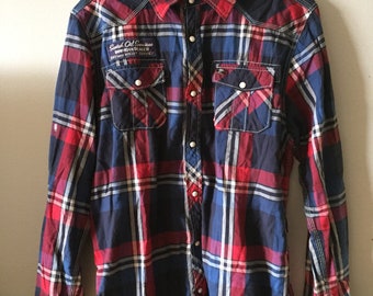 Vintage Scotch & Soda red and blue plaid button up shirt