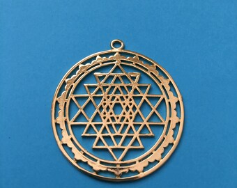 SRI YANTRA Gold Plated Hollow Pendant-Charms, Copper Meditation Mystical Charm