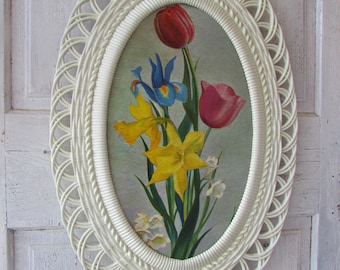 Winde fine prints floral by Ninetta Kitchy print in Large 30 X 19 plastic oval frame