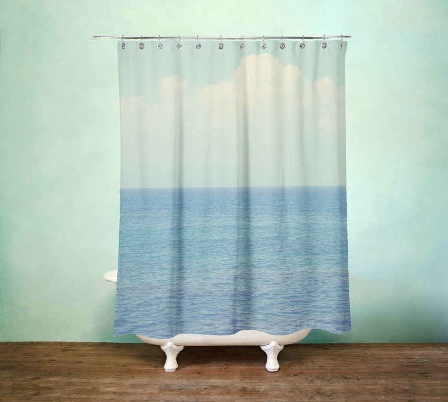 Blue White Ombre Ocean Shower Curtain for Tropical Zen