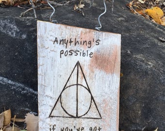Harry Potter Sign with Deathly Hallows, Quote and Spell