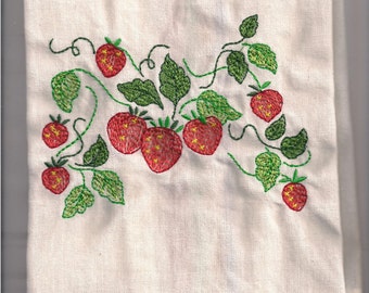 New Kitchen Tea Towel with VINTAGE STRAWBERRIES embroidered
