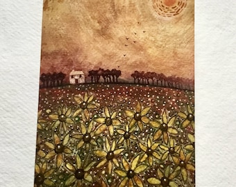 Hazy Summer Sunflowers, blank greetings card