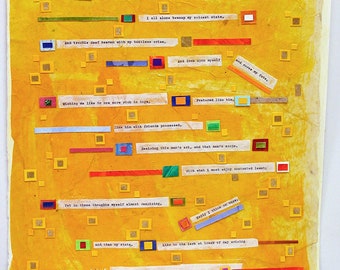 Shakespeare Sonnet 29 Collage- Sonnet xxvix - Yellow, Orange- Abstract Mixed Media- 15x22- Poetry Art- Vertical Wall Art