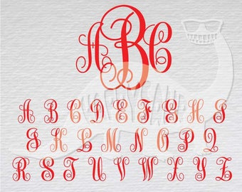 Monogram Vine Font download clipart layered cutting files screen print die cut decal vinyl cutter cricut silhouette svg dxf eps jpeg format