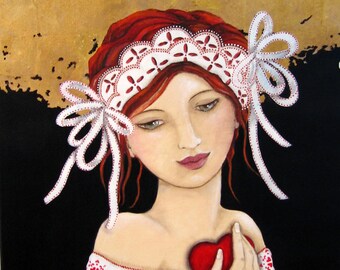 Table, sweetheart, portrait of woman, romantic, paint, ribbons