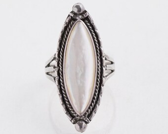 Vintage Ring - Vintage Sterling Silver Mother-of-Pearl Navette Ring