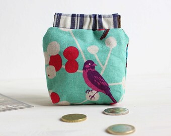 Coin purse Japanese linen bird