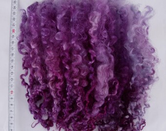 30g (62.00 Euro/100g) 1oz hand dyed long wensleydale locks, long curls, felting wool, dolls hair, wool locks,purple, blue,8-10", 100% wool,