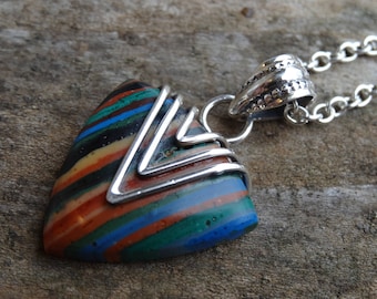 Rainbow Calsilica Sterling Silver Pendant Necklace - 18" Sterling silver Chain - Natural Stone Necklace - Handmade Pendant Necklace