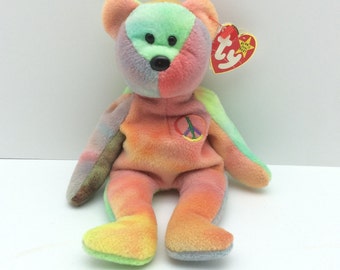 Peace Beanie Baby, Beanie Babies, Vintage Peace Beanie Baby, Pastel Color, 4th Generation, 1996, P.V.C. Pellets, Retired Beanie Baby