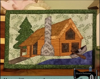 PDF Pattern for Lakeside Cabin Mug Rug, Cabin Mug Rug Pattern, Vacation Mini Quilt Pattern - Sewing Pattern, Tutorial, DIY