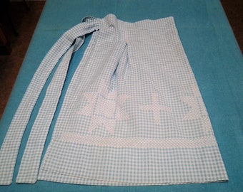 Vintage apron, Gingham Embroidery, Aqua or Turquoise half apron, kitchen kitsch,, Retro, FREE Shipping!