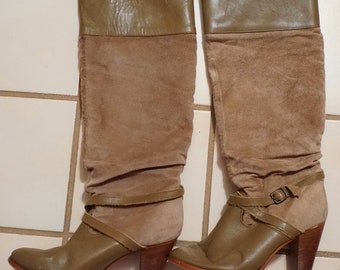 Vintage Suede LeatherTall Slouchy Buckle Cowboy Boots