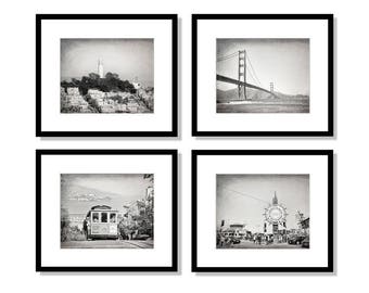 SALE, San Francisco Photo Set, San Francisco Photography, Golden Gate Bridge, Cable Car, Coit Tower, Wharf, Wall Art, Set of 4 Prints