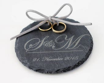 Personalized ring Cushion/Ring plate made of slate with initials and date