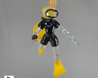 Scuba Diver Guy Sculpture - Hanging Lampwork Glass Ornament