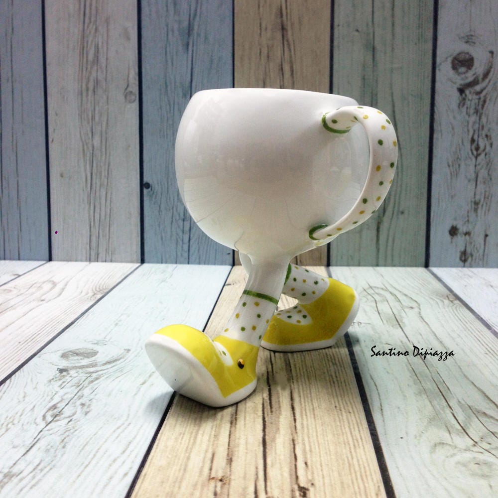 Spotty Walking Tea Cup Unique Coffee Mug Footed Ware