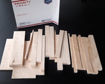 Box of Wood Scraps, Unfinished Curly Maple and Birch Crafting Wood Pieces, USPS Regional Box of Wood