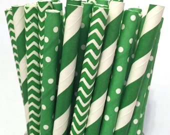 2.85 US Shipping -St. Patrick's Day Paper Straws - Christmas straws - Green straws - Cake Pop Sticks - Drinking Straws