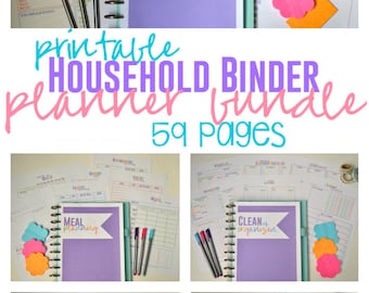 Household Binder Bundle, Home Management Binder, Printable Planners, Household Planner, 59 Pages, Instant Download, Editable