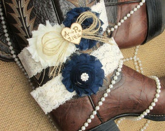 Personalized Rustic Wedding Garter Set,Personalized Country Chic Garter Set,Monogrammed Wedding Garter Set