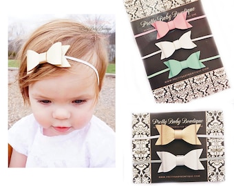 Leather Bow Headband Set- Set of 5 Bow Headbands - Baby Leather Bow Headbands - Girl Headbands