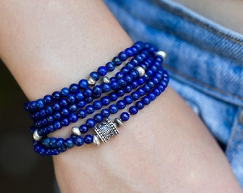 Lapis Lazuli Bracelet, Wrap Bracelet, Beaded Bracelet, Stretch Bracelet, Boho Bracelet, Multi Strand Bracelet, Stack Bracelet, Boho