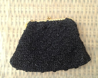 Vintage 1950's Black Ruched Evening Bag