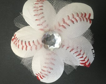 Baseball Flower Hair Clip