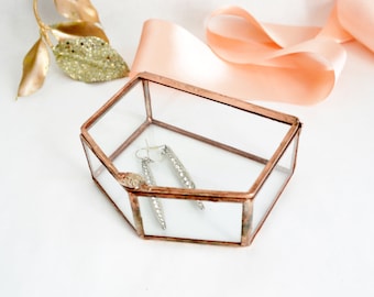 Jewelry Box, Wedding Ring Box, Clear Glass Ring Bearer, Engagement Ring Box, Glass Box With a Hinged Lid