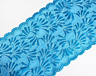 Stretch Lace turquoise color, stretch lace fabric, lingerie lace, elastic lace, width 6.1 inch 15.5 cm, lace per meter, Nr 7230