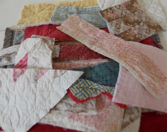 25 PRIMITIVE Tattered Old Vintage Cutter QUILT Block Pieces Sew Crafts Create Art Collage Textile Smalls Inspiration Bundle