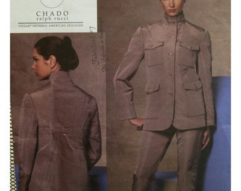 Chado Jacket Pattern, Lined, Stitching, Stand-up Collar, Pockets, Flaps, Tapered Pants, Vogue American Designer 1144 UNCUT Size 6 8 10 12